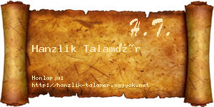 Hanzlik Talamér névjegykártya